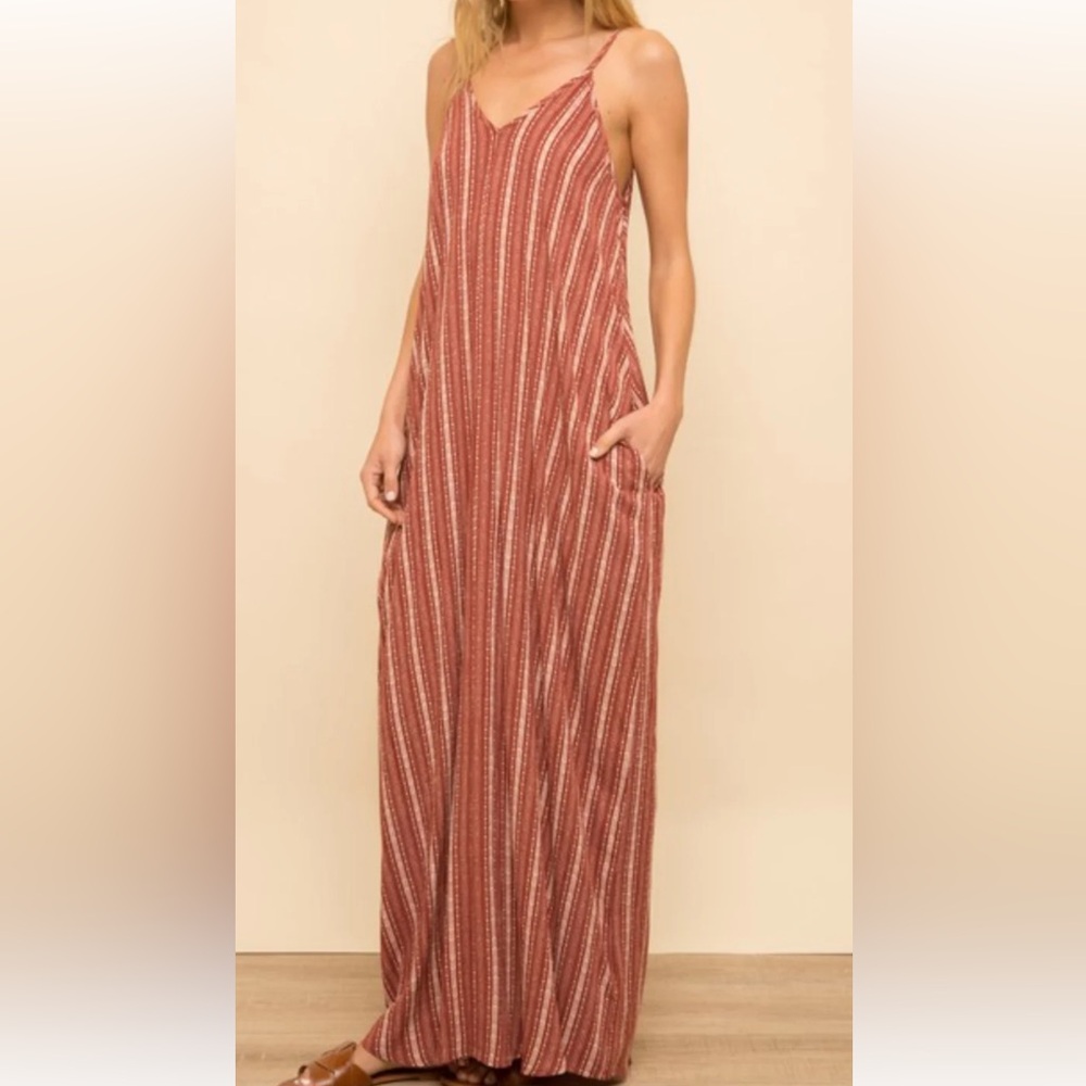 Hem & Thread Women's Red Maxi Dress White Pattern Size S